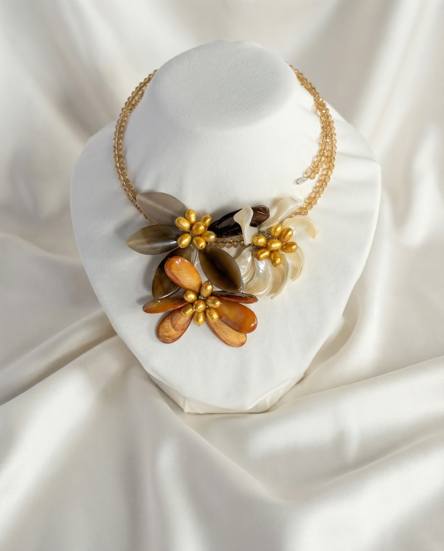 Mother-Of-Pearl And Natural Stone Floral Necklace