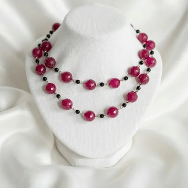 Double Strand Deep Pink Necklace