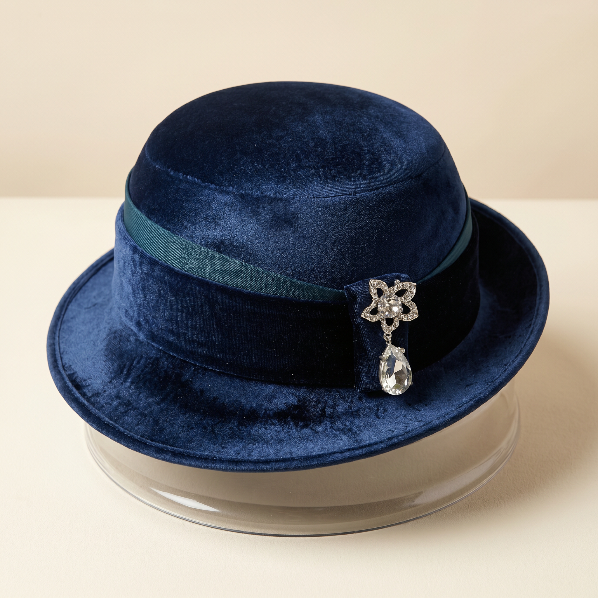 Navy Velvet Cloche Hat