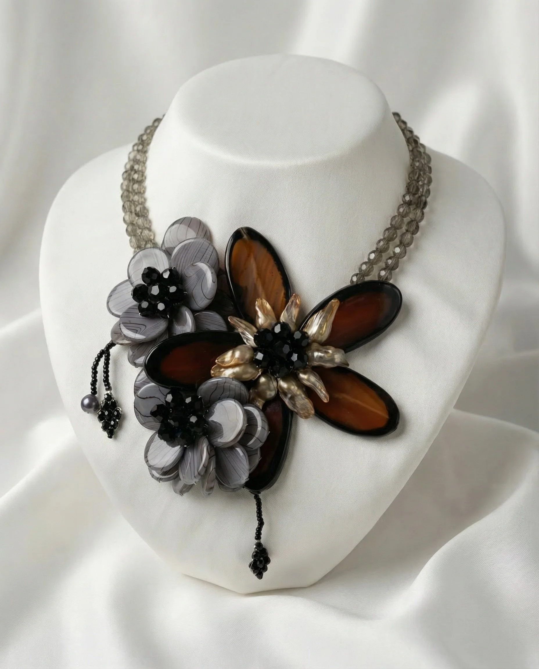 Agate And Pearl Floral Statement Necklace
