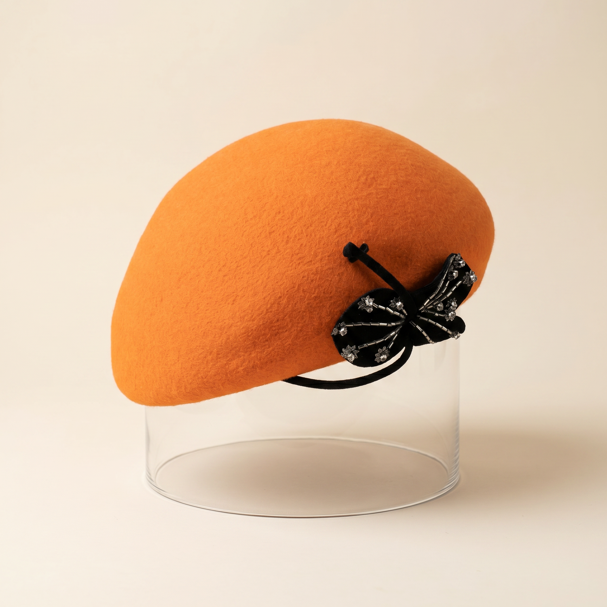Orange Felt Beret Hat