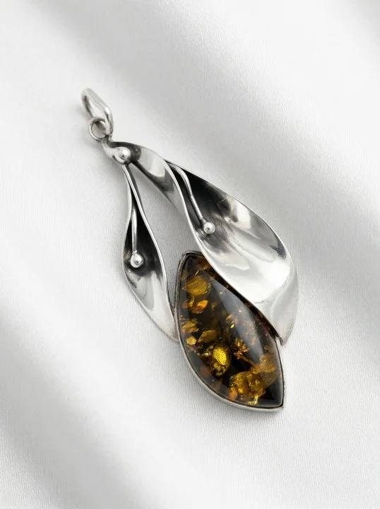 Amber & Silver Pendant