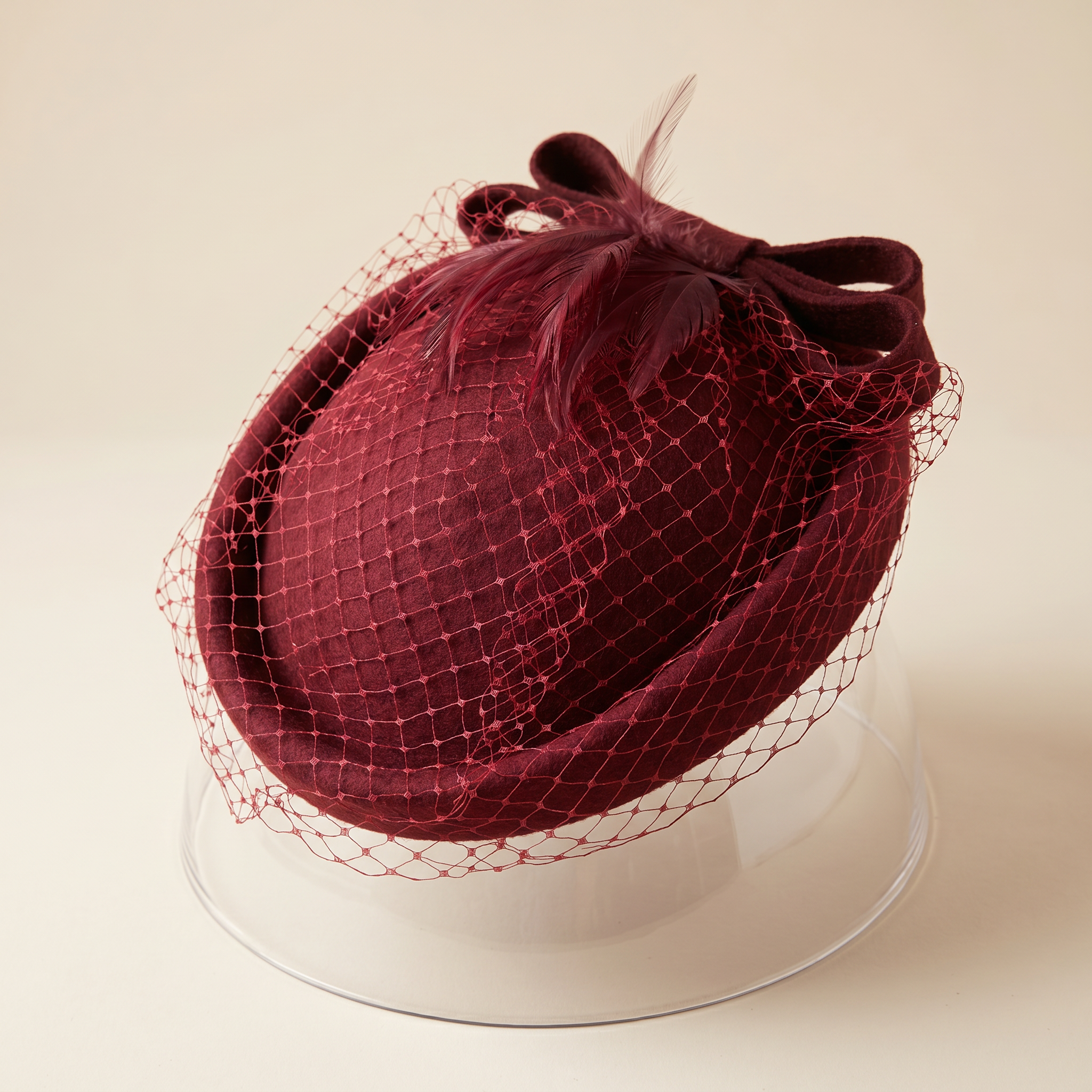 Burgundy Veiled Fascinator Hat
