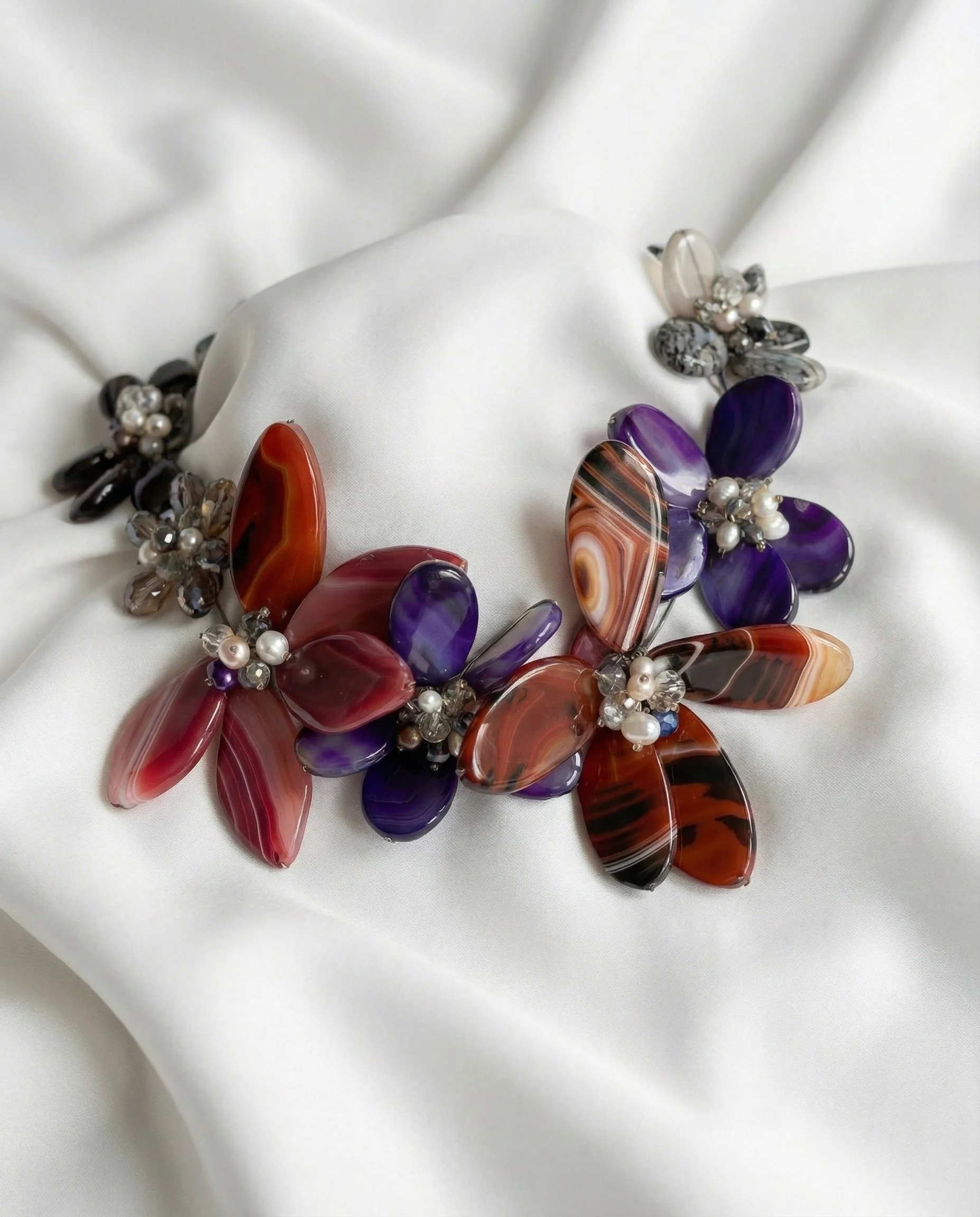 Banded Agate Floral Statement Necklace