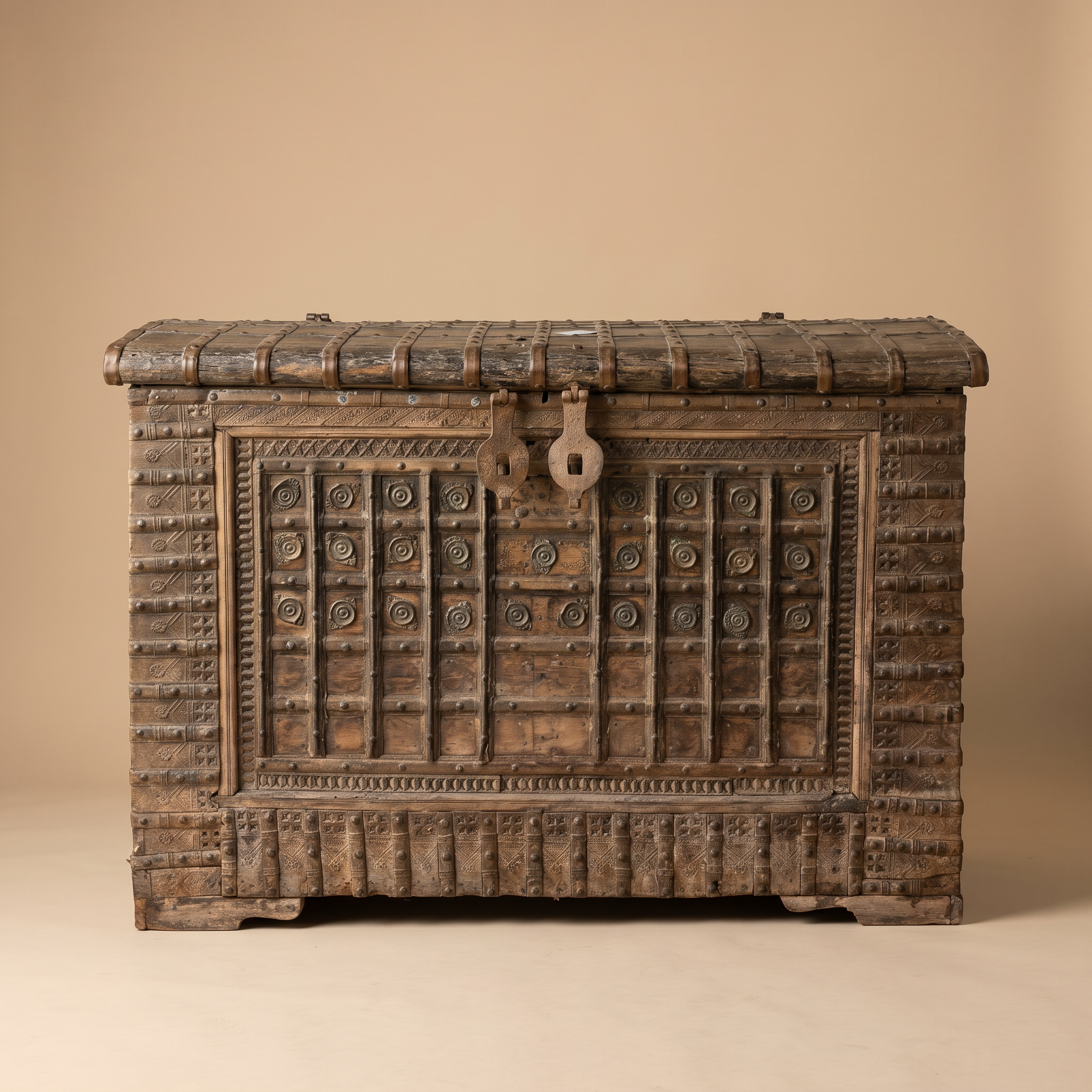 MOROCCAN-STYLE HANDCRAFTED IRON-CLAD WOODEN CHEST