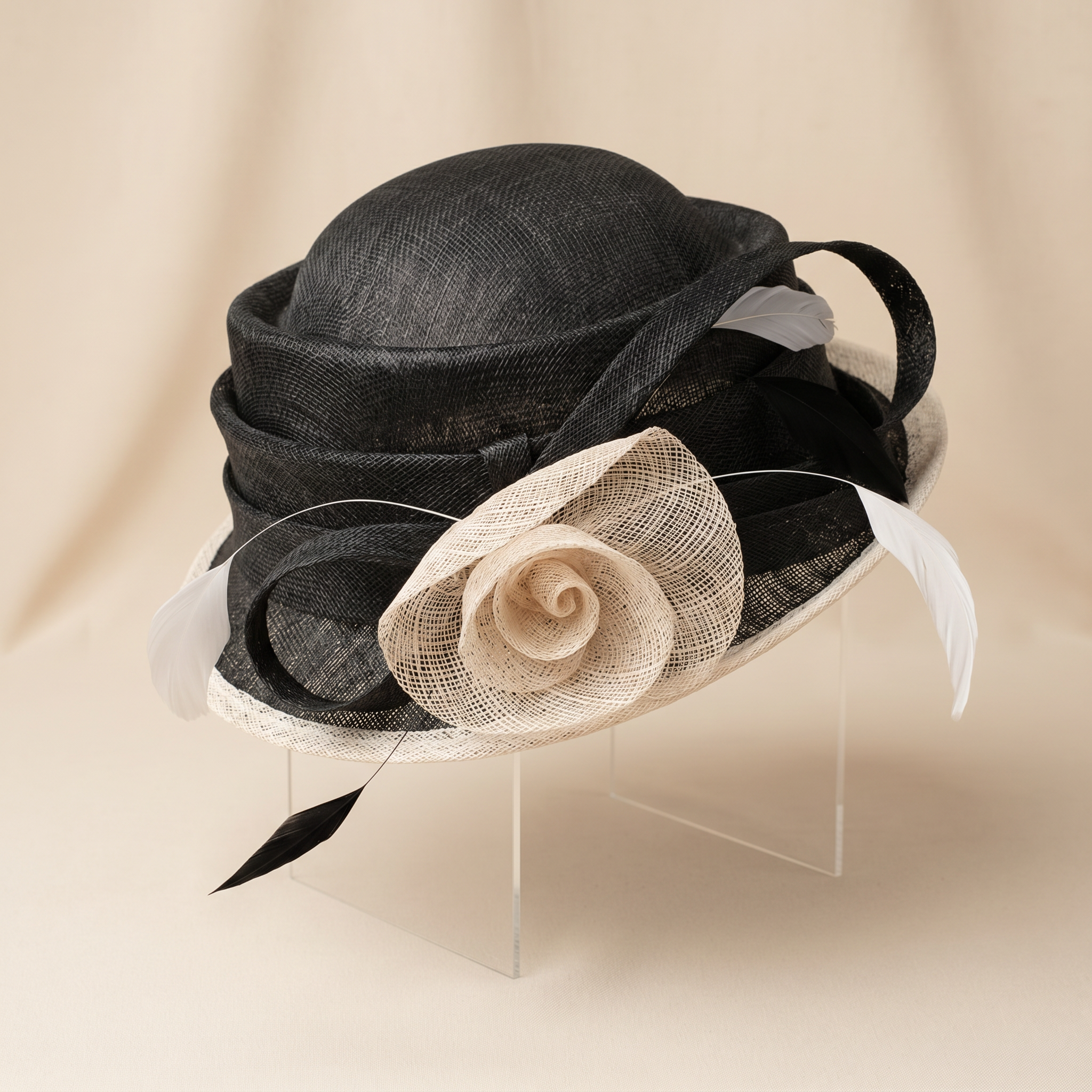 Black Ivory Sinamay Cloche Hat
