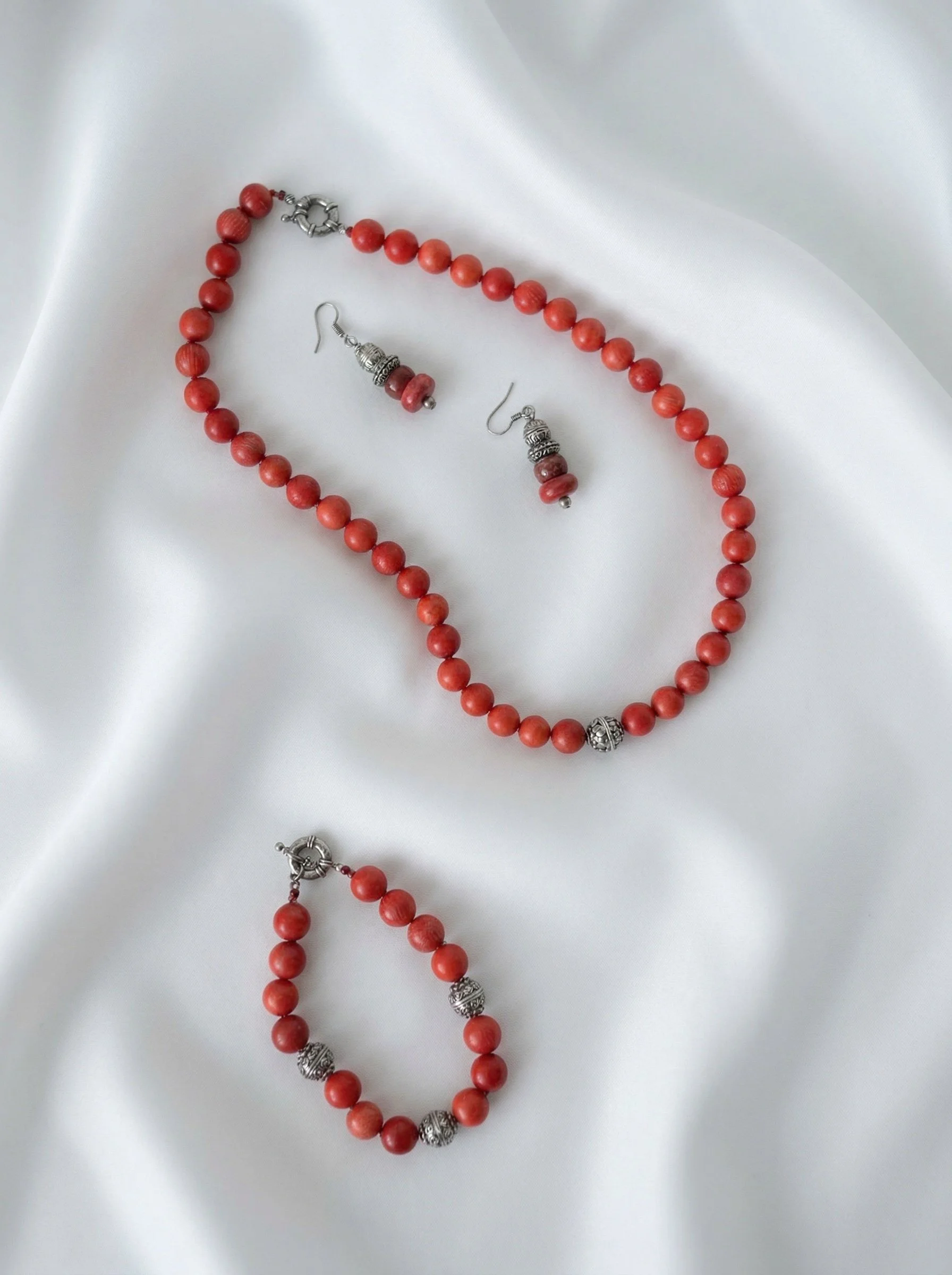 African Sponge Coral Necklace, Bracelet and Earrings Set