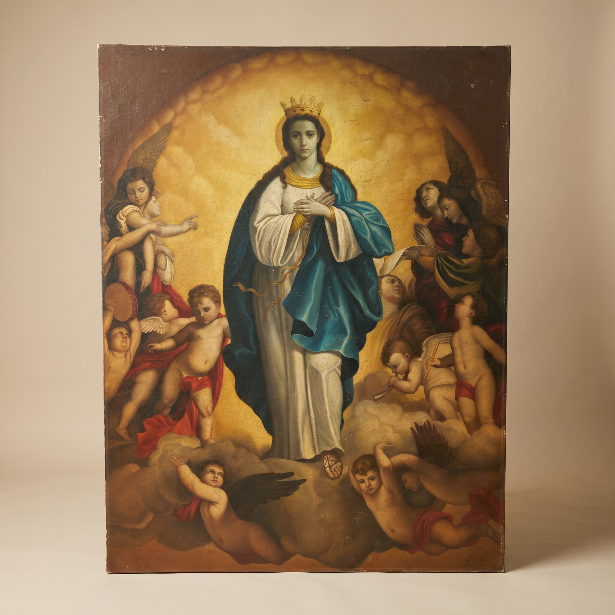 Antique Oil Painting of the Immaculate Conception – Large Devotional Fine Art