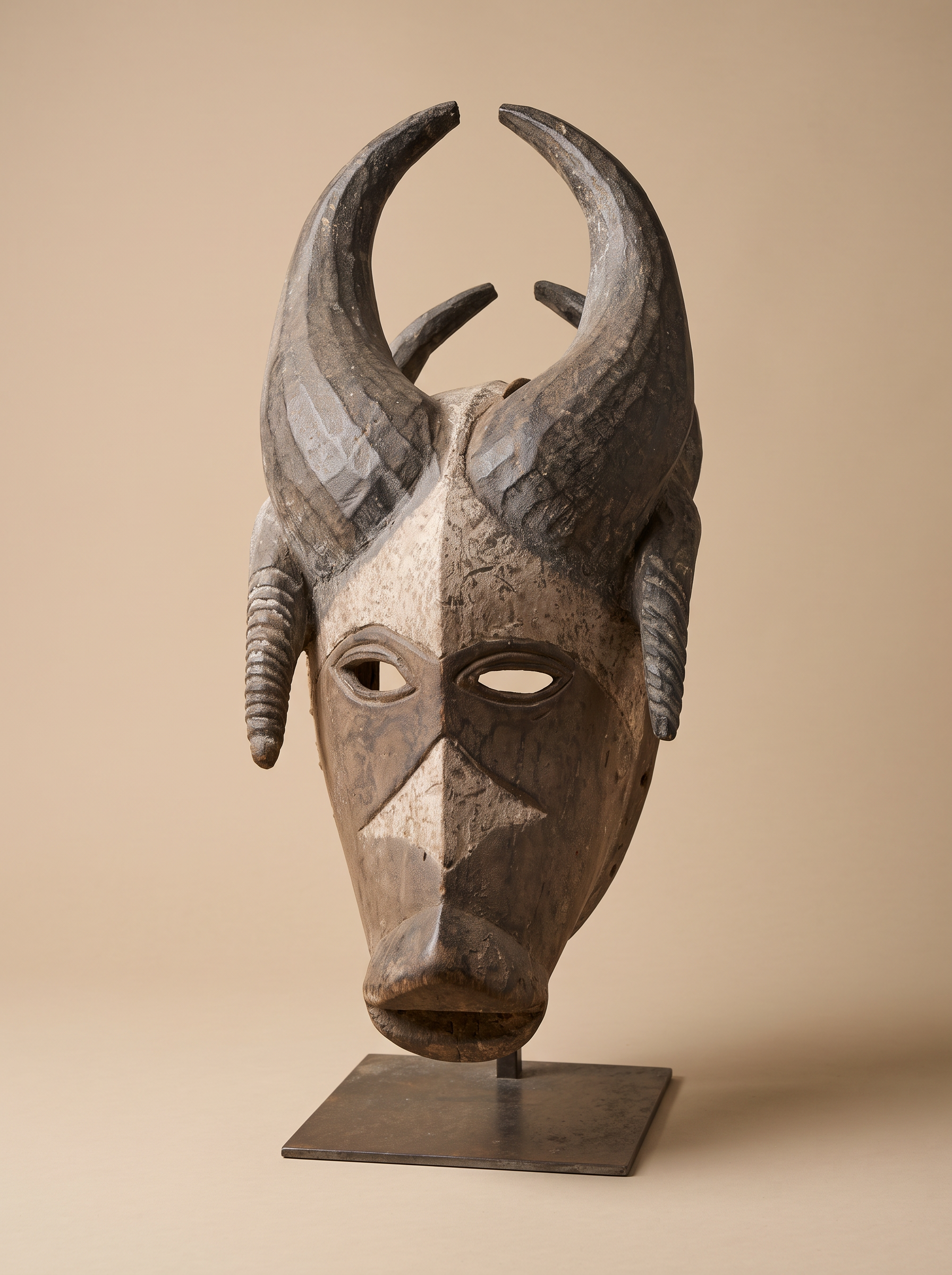 Horned African Mask on Display Stand