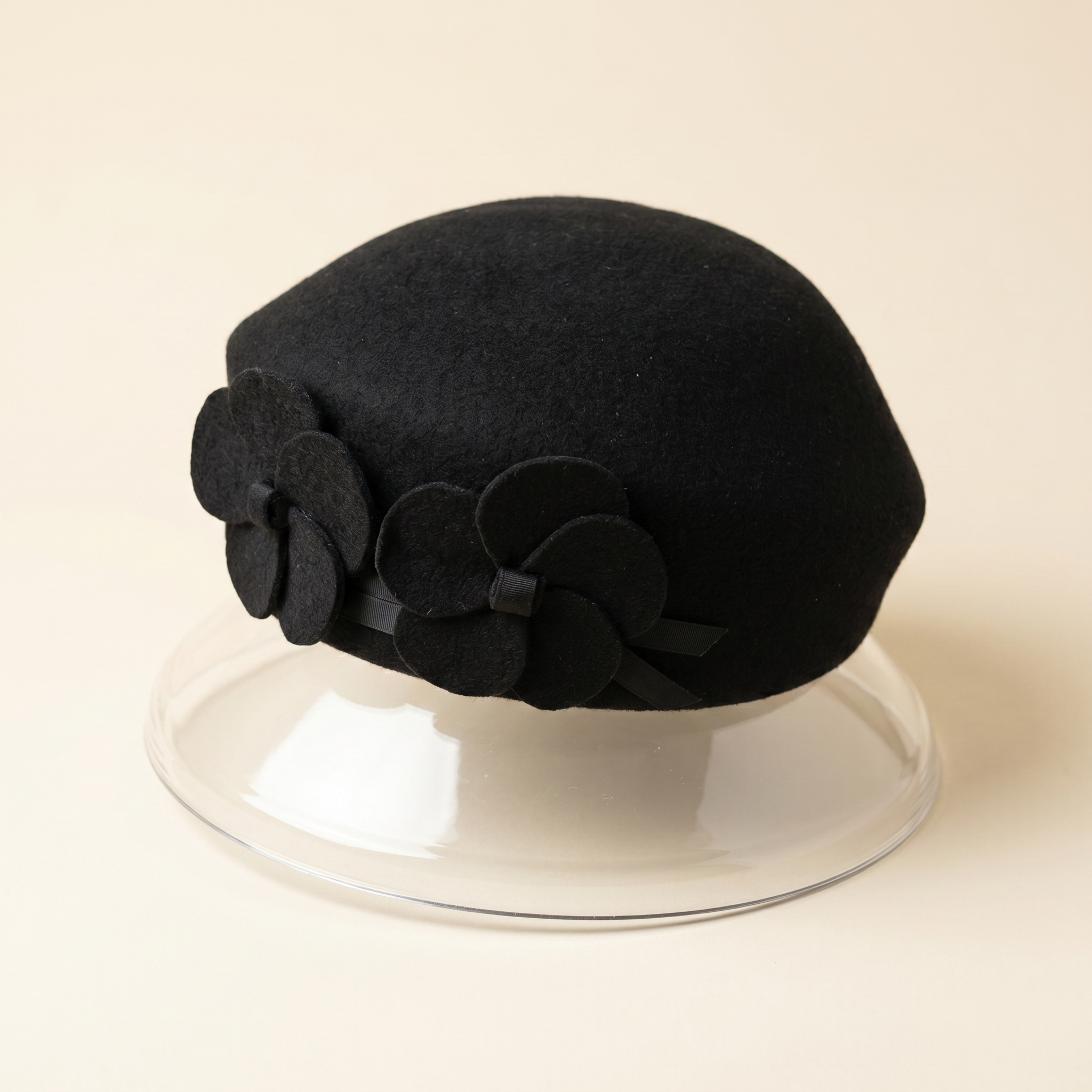 Black Felt Flower Pillbox Hat
