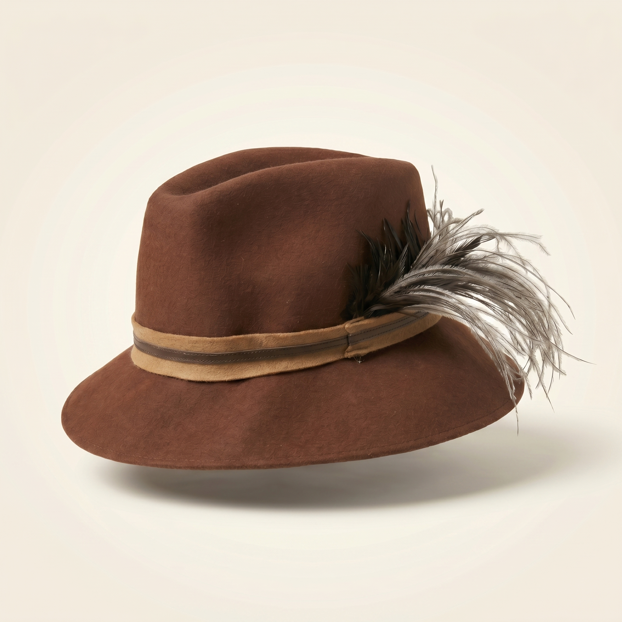 Brown Feather Fedora Hat