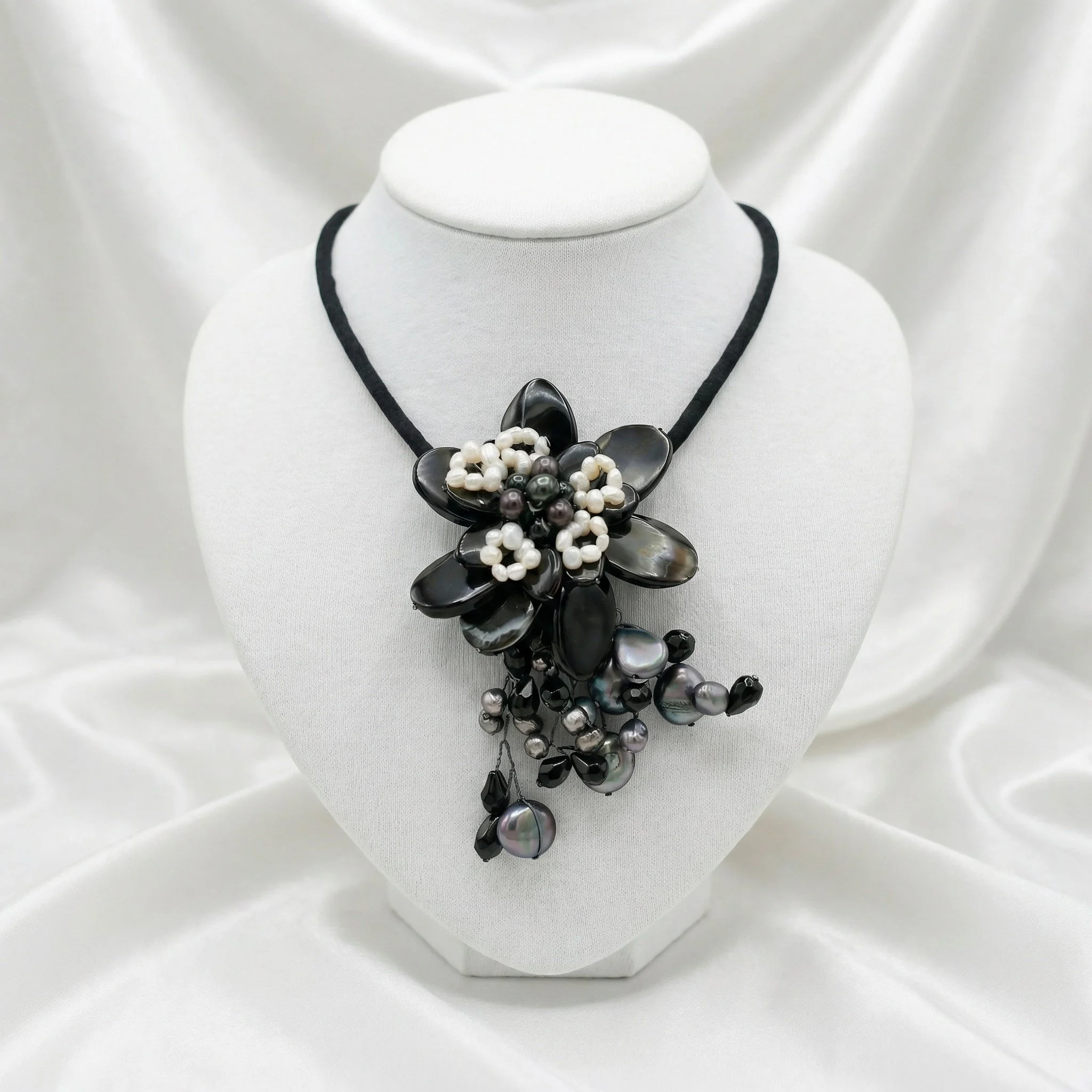 Black Floral Statement Necklace