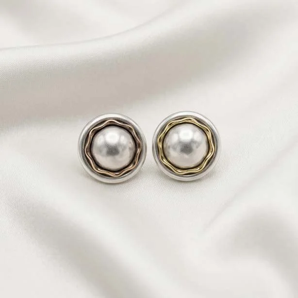 14K Gold and Silver Two-Tone Stud Earrings