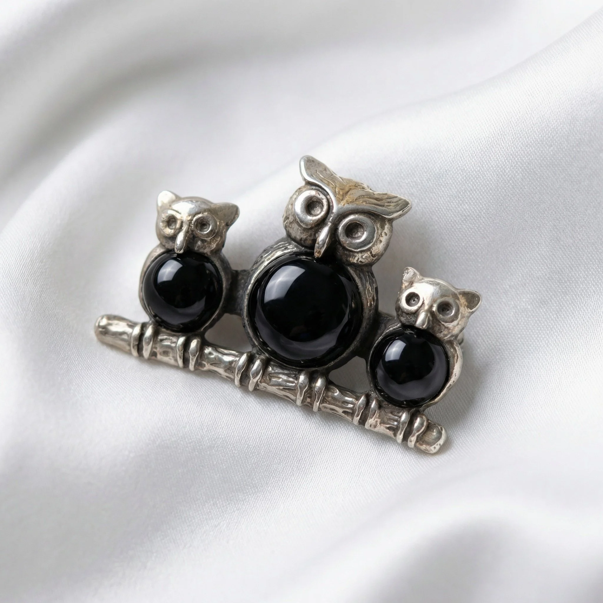 Trio Owl Cabochon Brooch