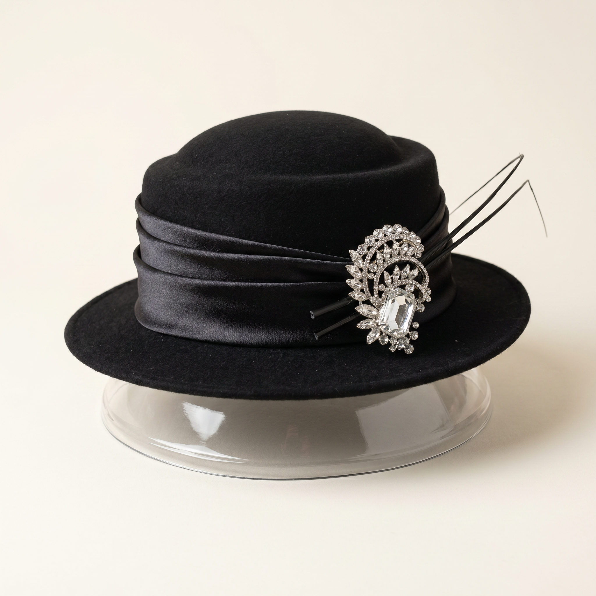 Black Felt Cloche Hat
