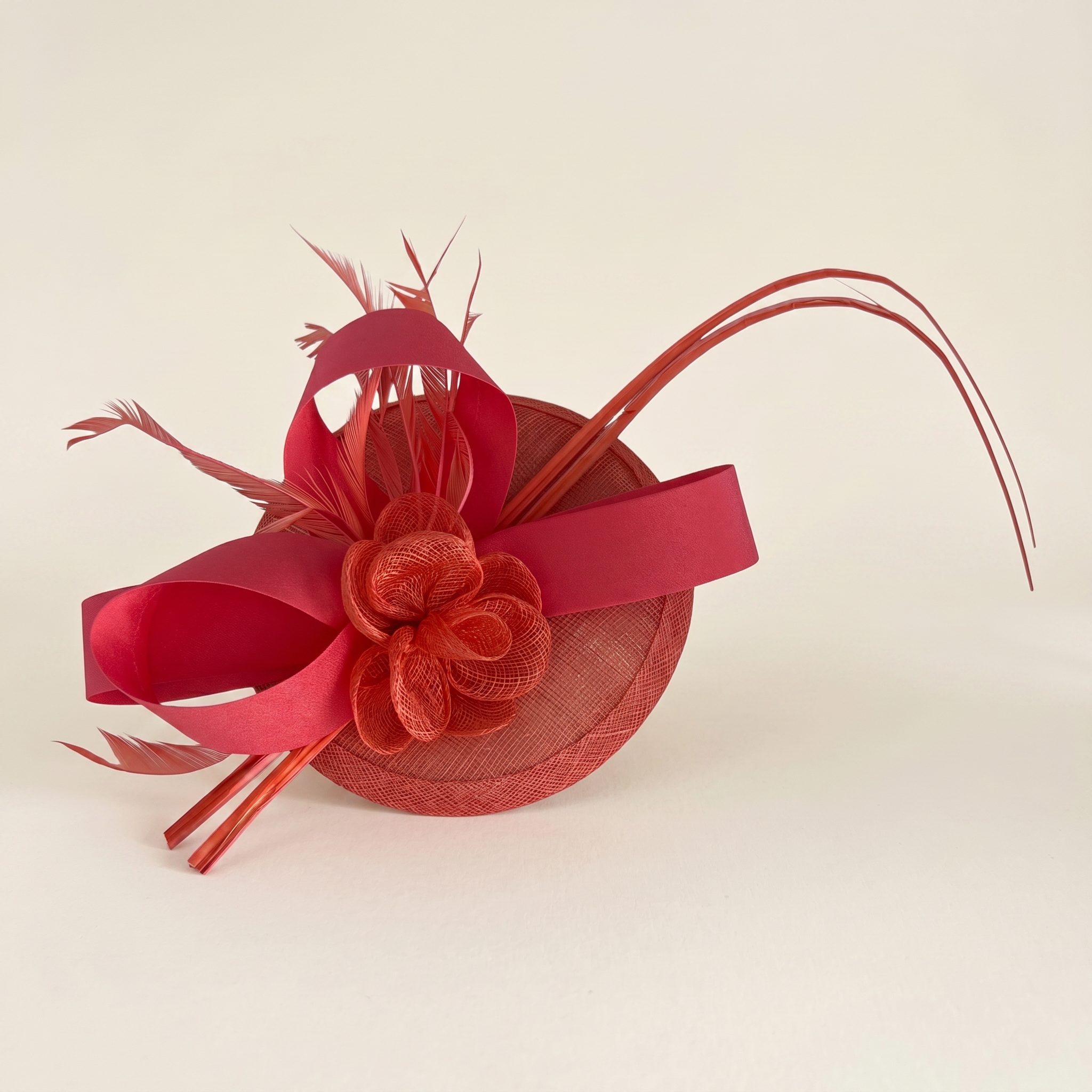 Red Sinamay Disc Fascinator