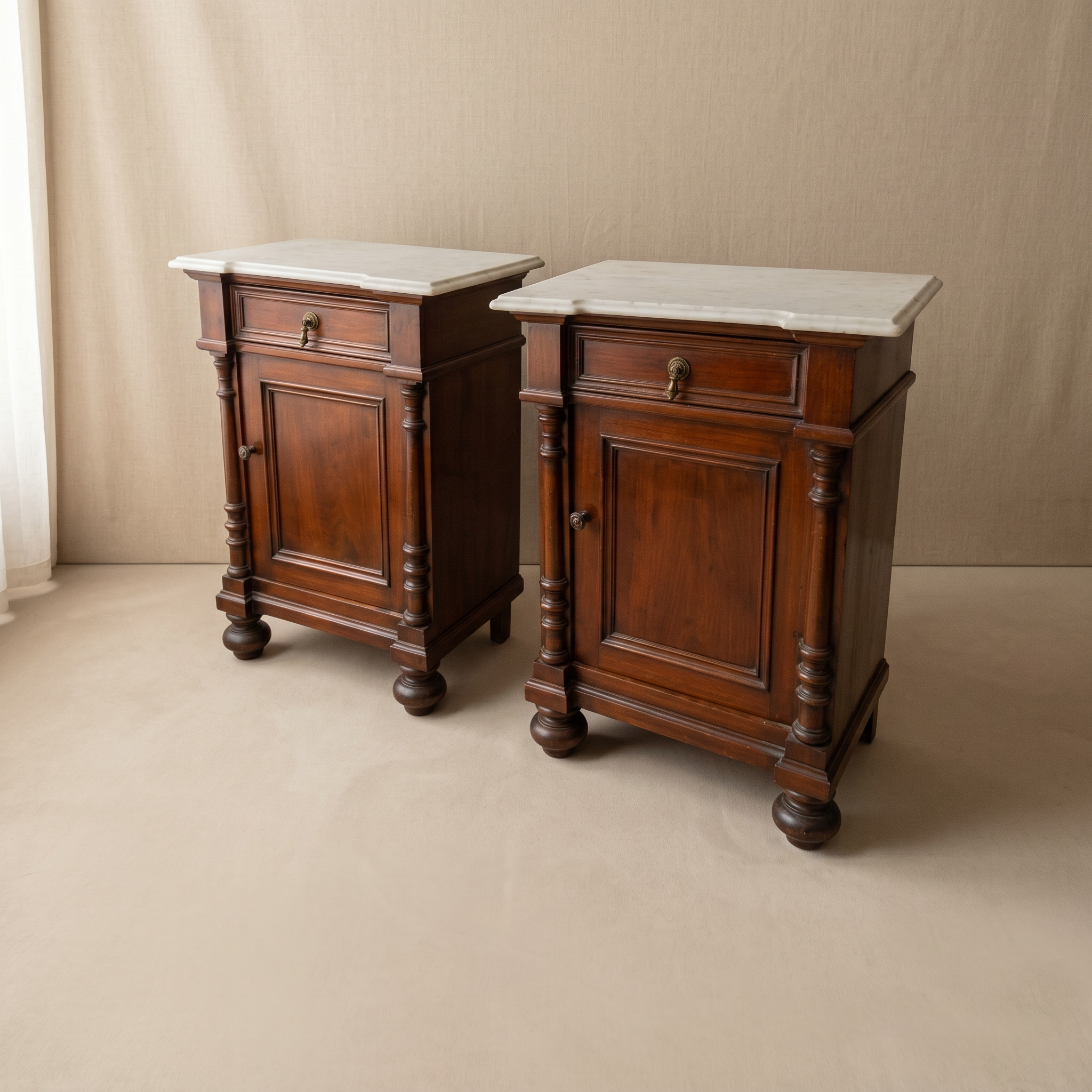 PAIR OF VICTORIAN MARBLE-TOP NIGHTSTANDS