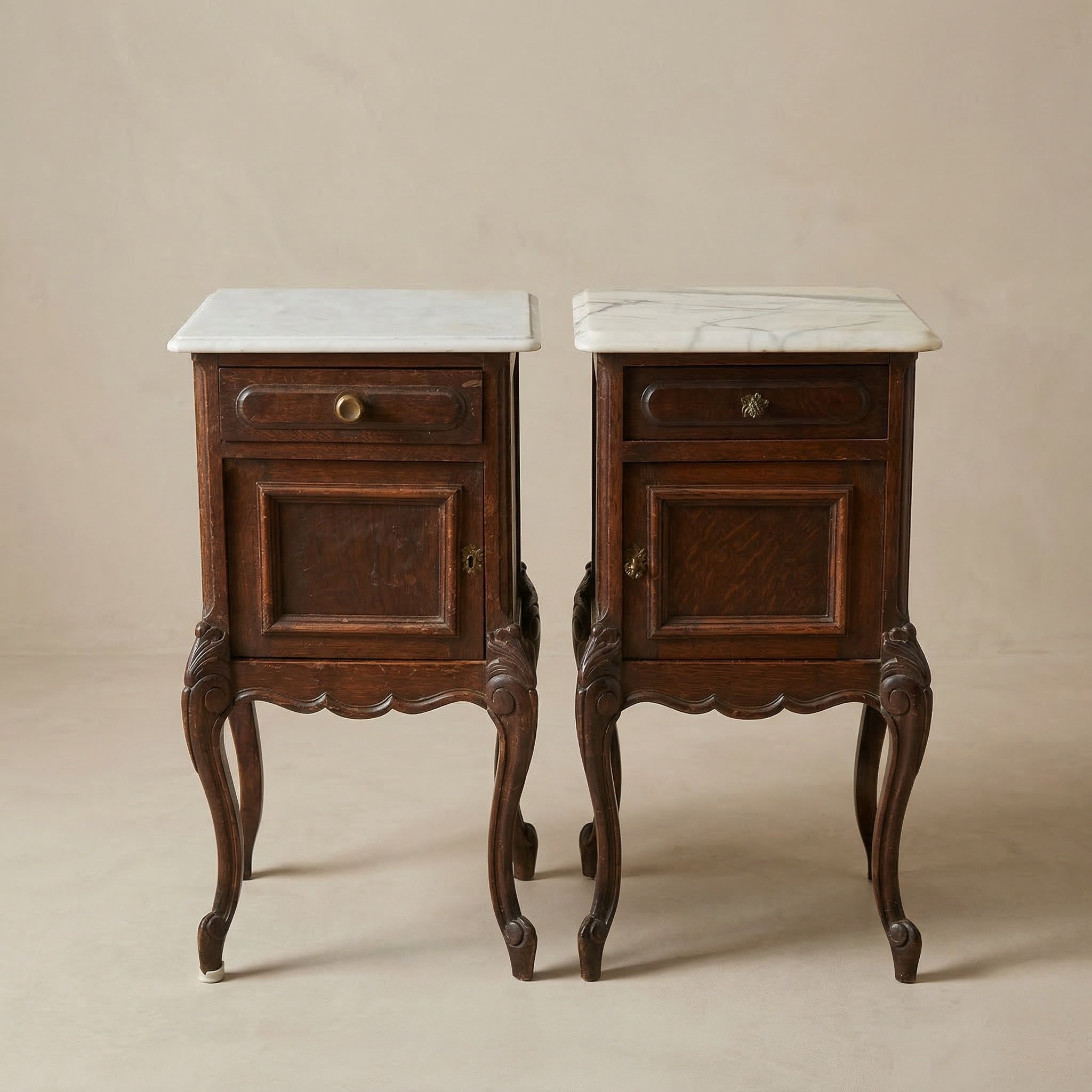 PAIR OF MARBLE-TOP NIGHTSTANDS