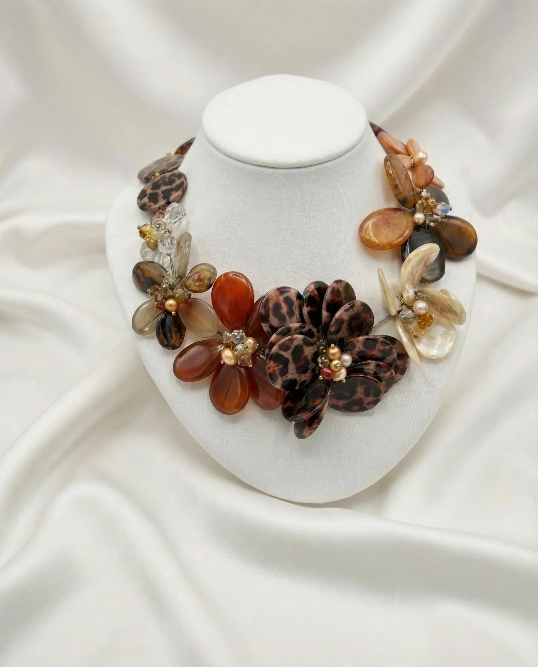 Warm-Tone Floral Stone Necklace