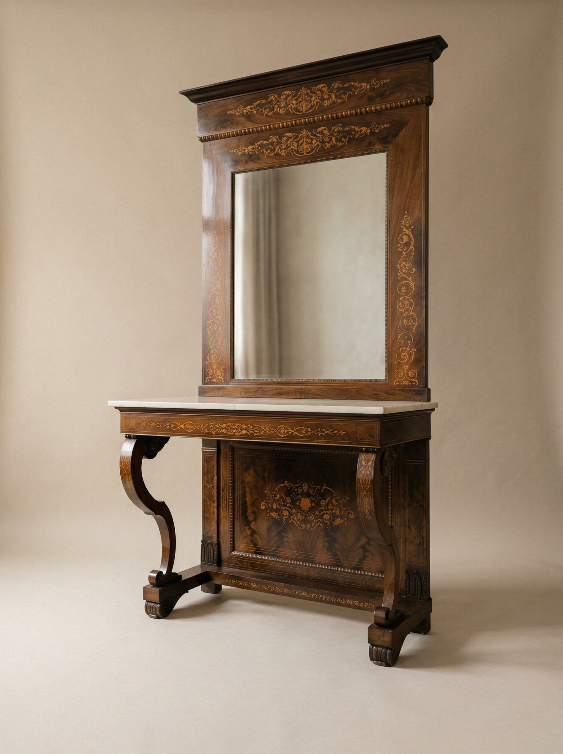19TH-CENTURY MARBLE-TOP CONSOLE WITH MIRROR