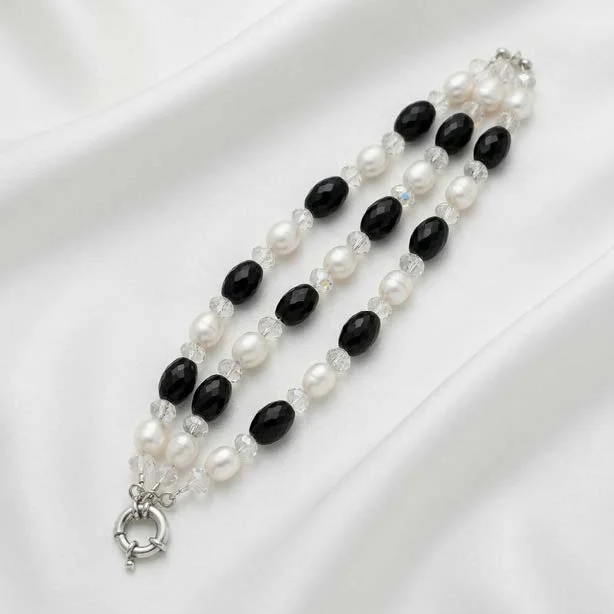 Three-Strand Pearl and Crystal Bracelet