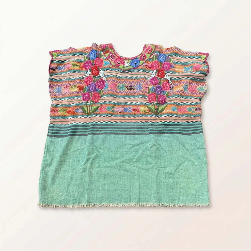 Turquoise Floral Statement Huipil
