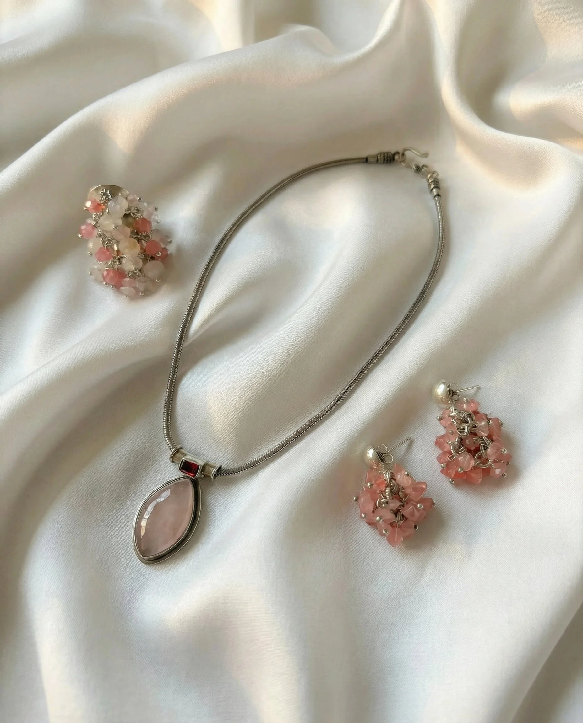 Rose Quartz and Garnet Jewelry Set