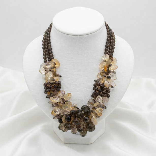 Amber & Smoky Multi-Strand Statement Necklace