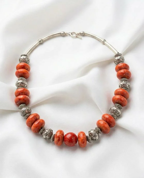 African Sponge Coral Necklace with silver Elements