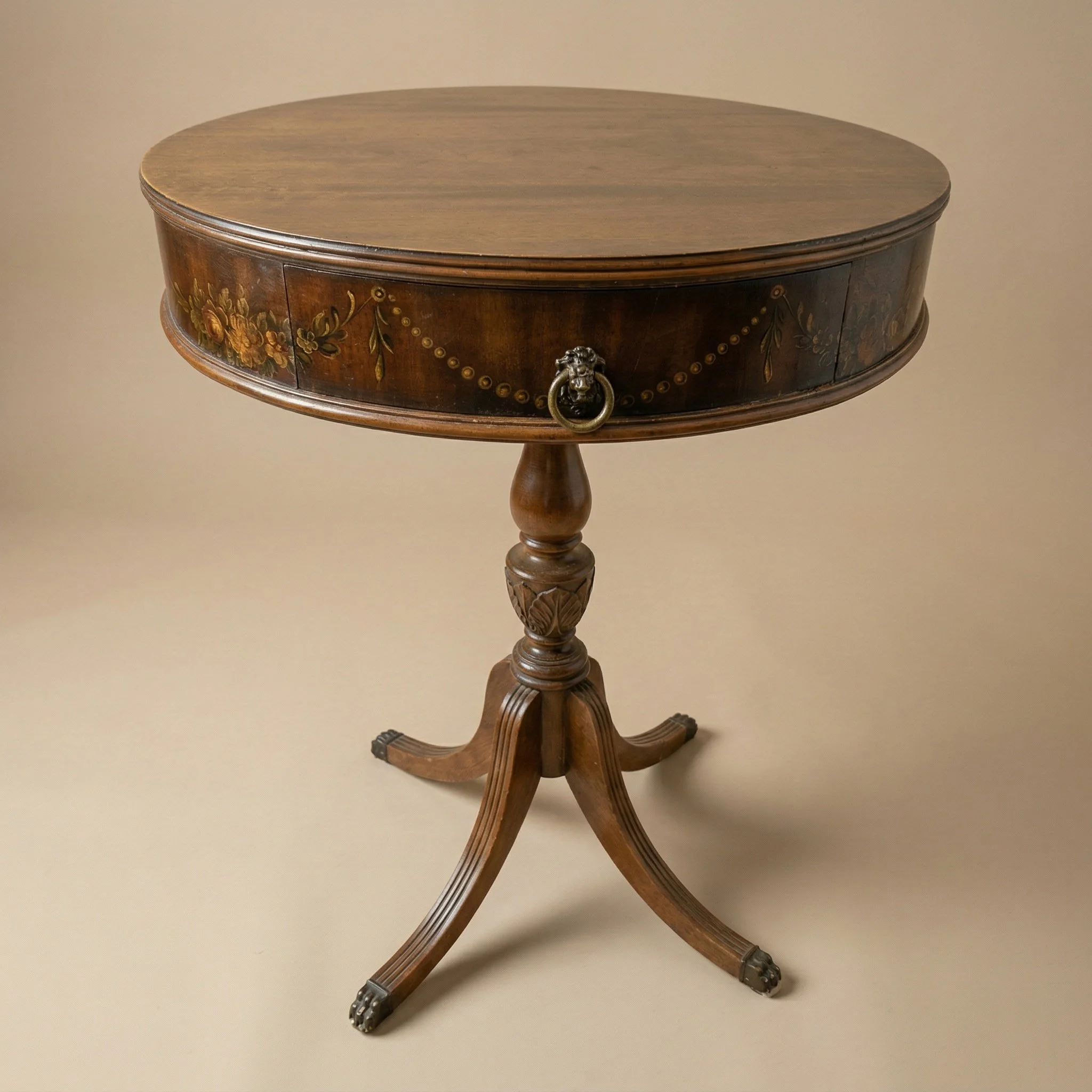 PAINTED VICTORIAN DRUM TABLE WITH DRAWER