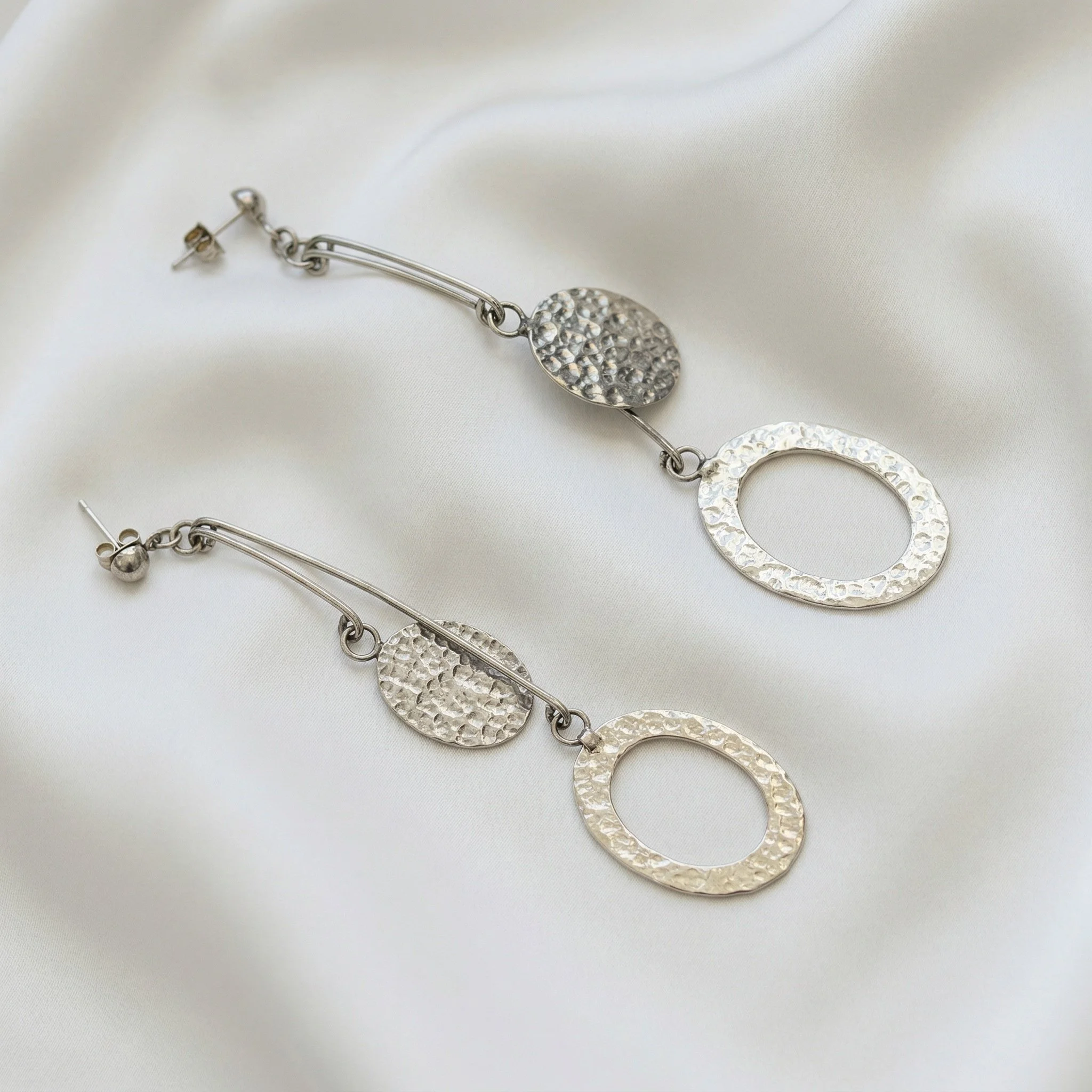 Textured Silver Geometric Earrings