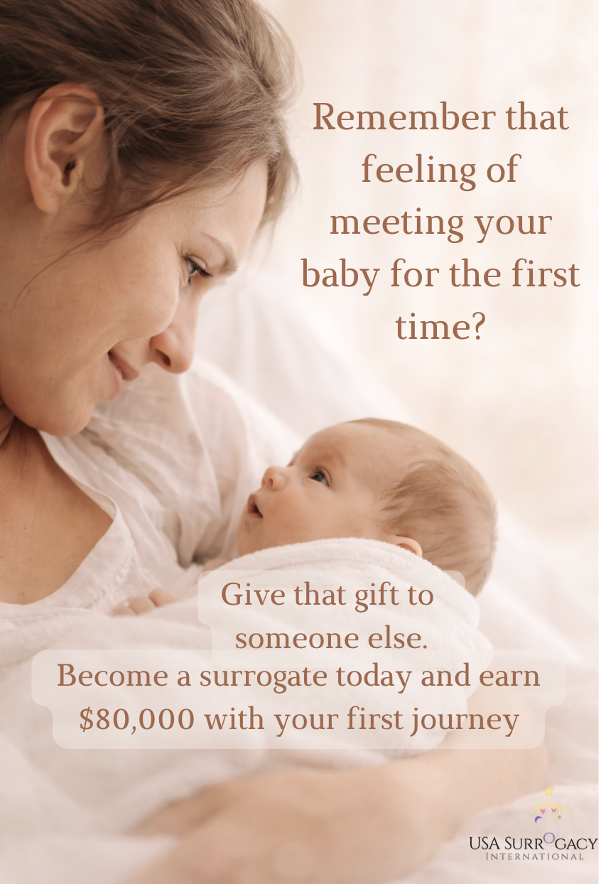 A woman holding a baby and looking at each other warmly with a soft background and text overlay.