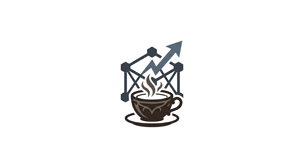 Illustration of an industrial coffee brewing process with coffee rising from a cup into a filter system.
