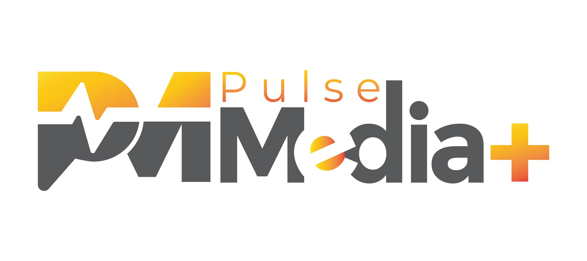 Pulse Media logo with black, gray, yellow, and orange text and design elements.