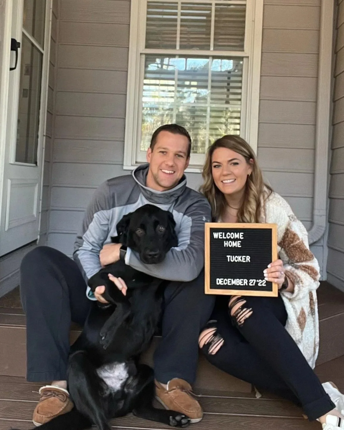 Owners of sable and vine Sara and Blaise Kronenfeld with their new rescue dog Tucker