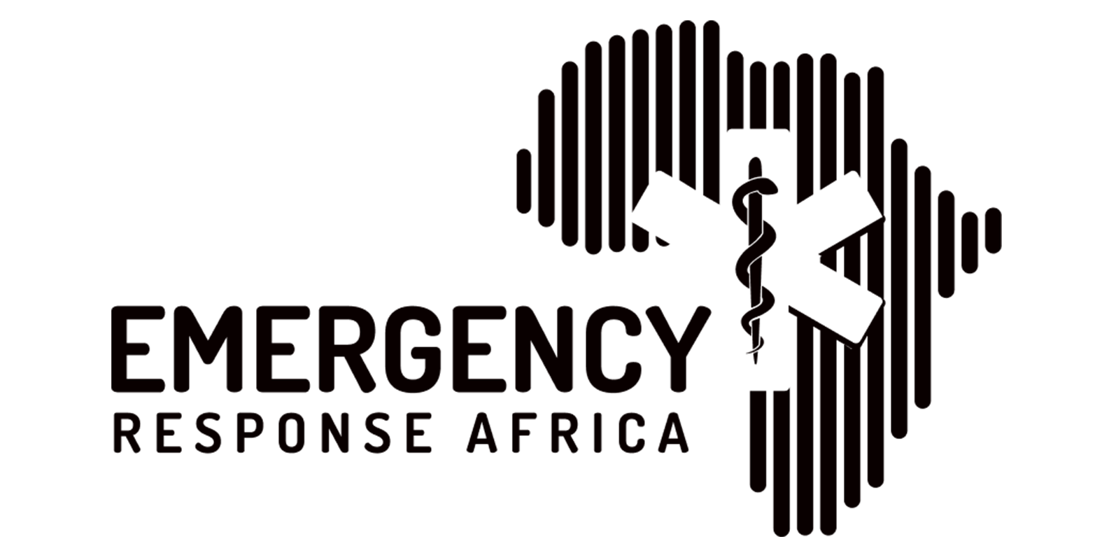 Emergency Response Africa logo featuring a heart shape made of vertical lines, medical cross, and a snake wrapped around a staff, with the text 'EMERGENCY RESPONSE AFRICA'.