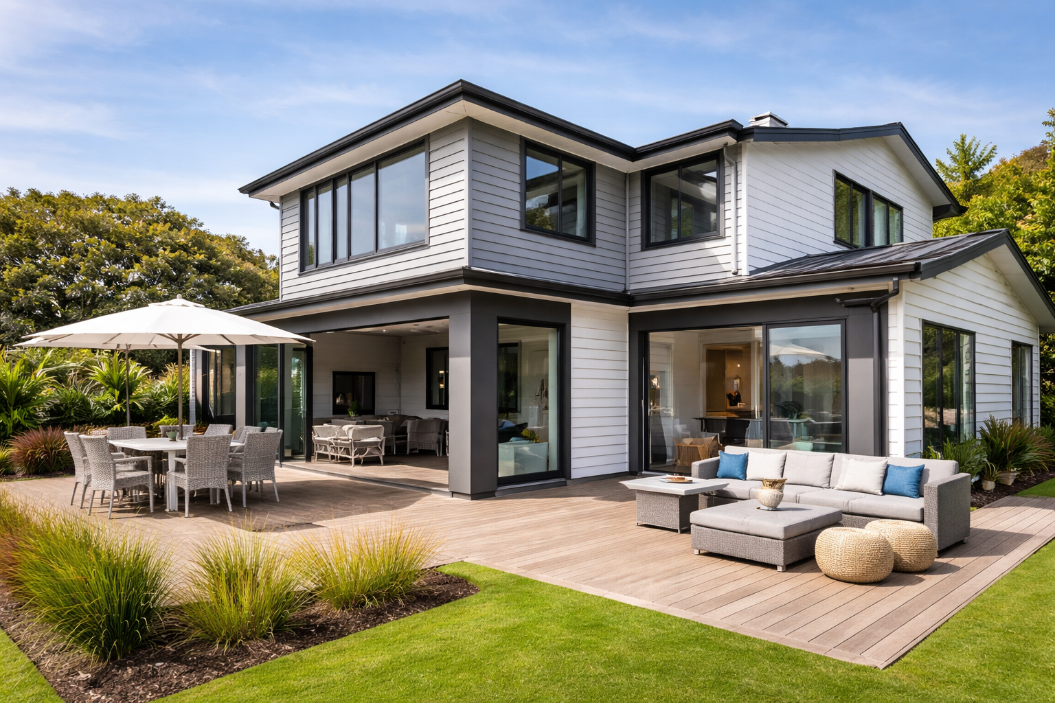 Modern Auckland North Shore coastal house with outdoor living