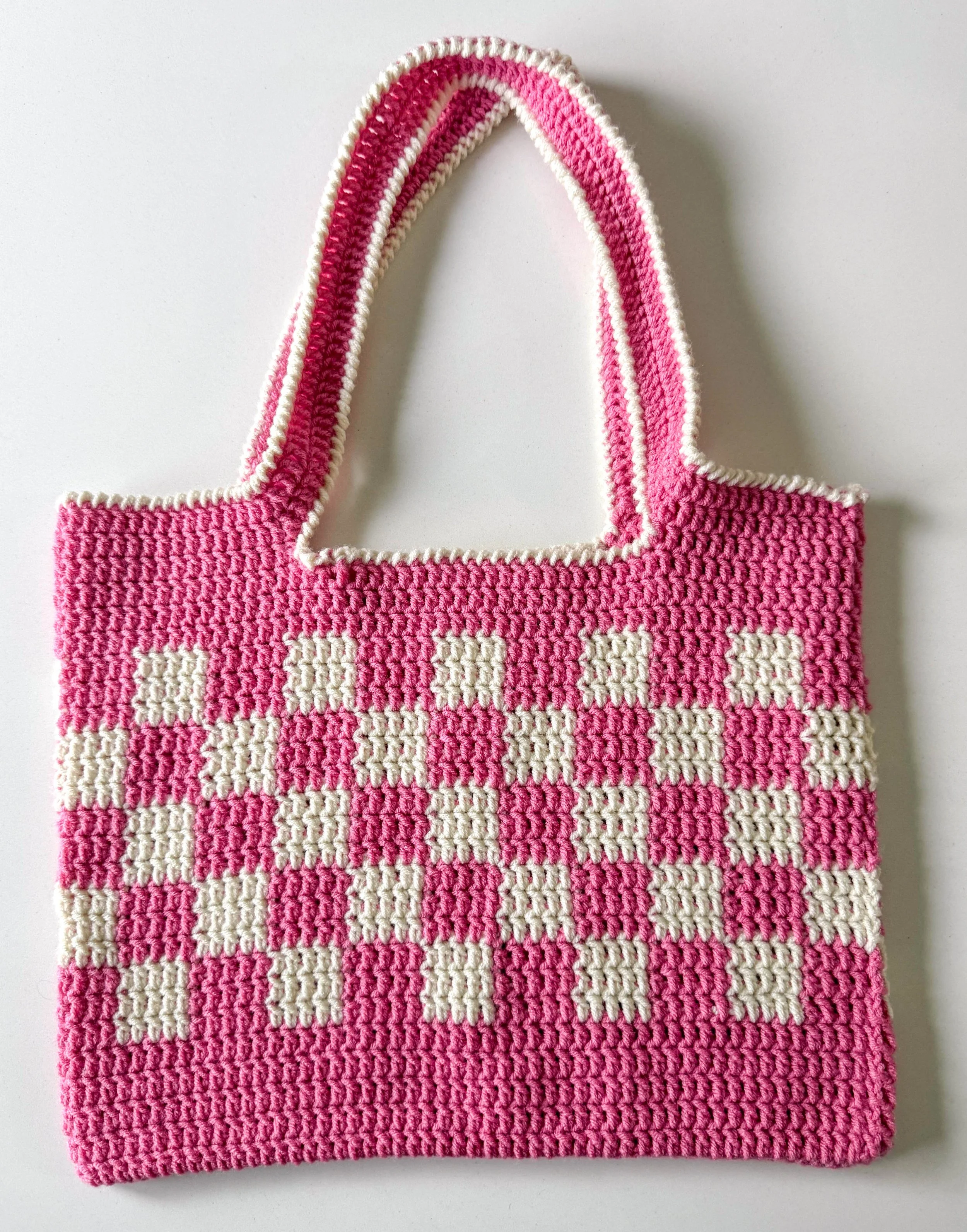 Checkered Crochet Tote Bag