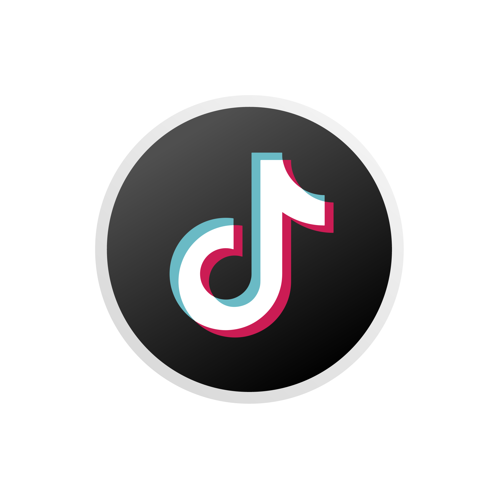 TikTok logo with black background and white shadow effect.