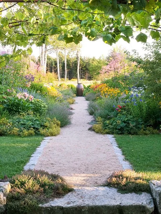 Path leading through a garden in summer