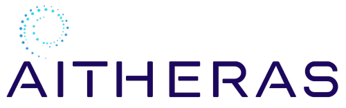 Logo of Aitheras with stylized blue and white circular design and company name in purple text