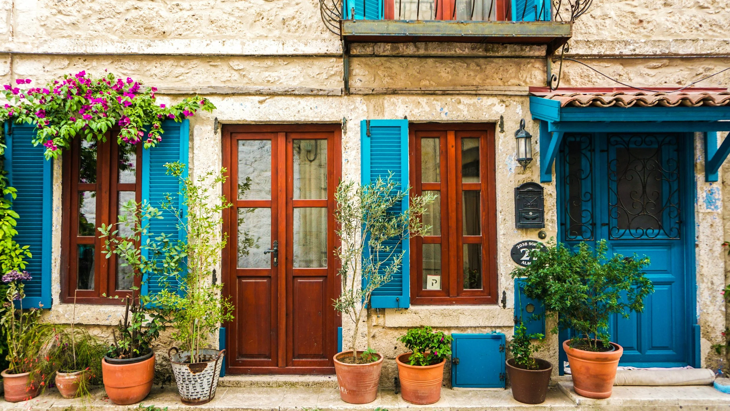 House with colorful doors and window
