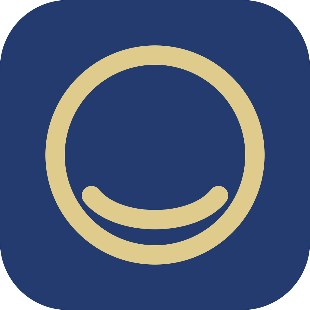 Smiling Faces game logo with a smiley face with a circular outline on a dark blue background to illustrate how with the positive attention practice, users find the smile to find their calm