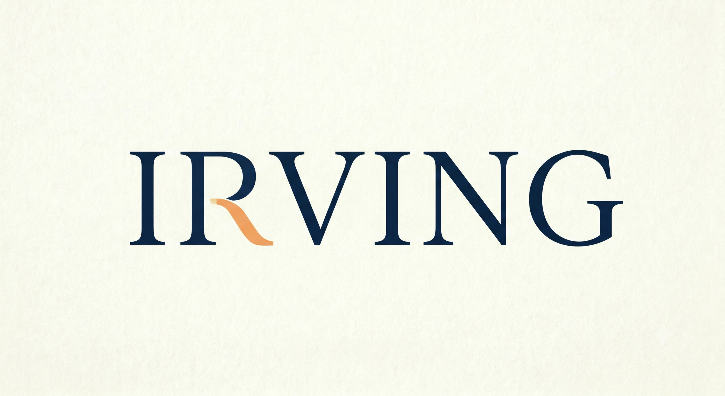 Wordmark Logo for Irving, the AI driven scheduling assistant, with a gold accent on the tail of the letter R