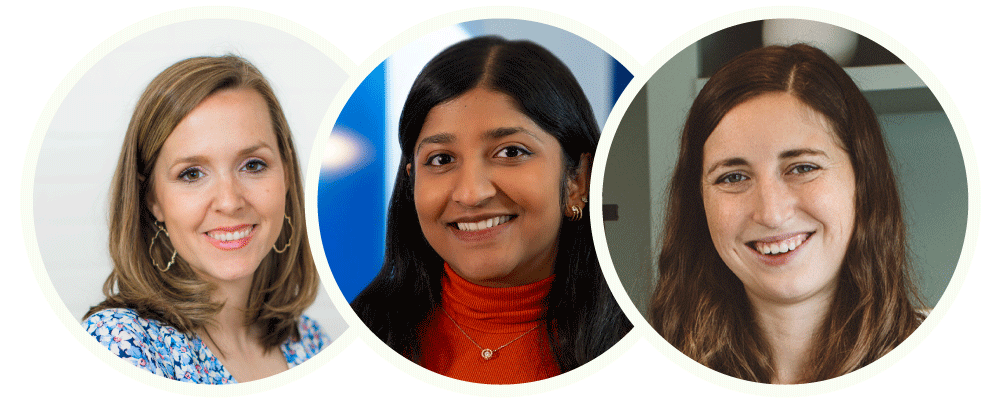 Small profile images of three female team members