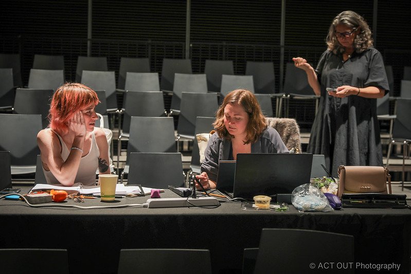 Jessica and Jordan work on the script during rehearsal - photo credit Jim Norrena, ACT OUT Photography