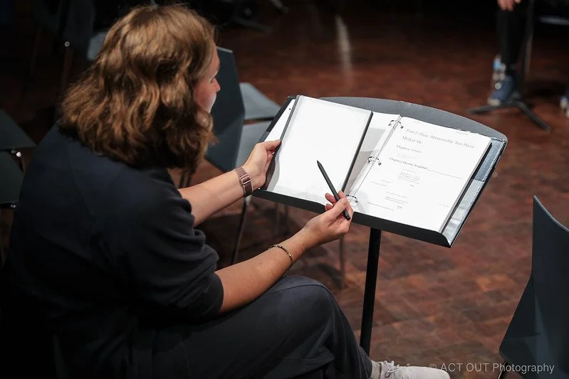 Director Jessica Bird Beza working on the script during rehearsal - photo credit Jim Norrena, ACT OUT Photography