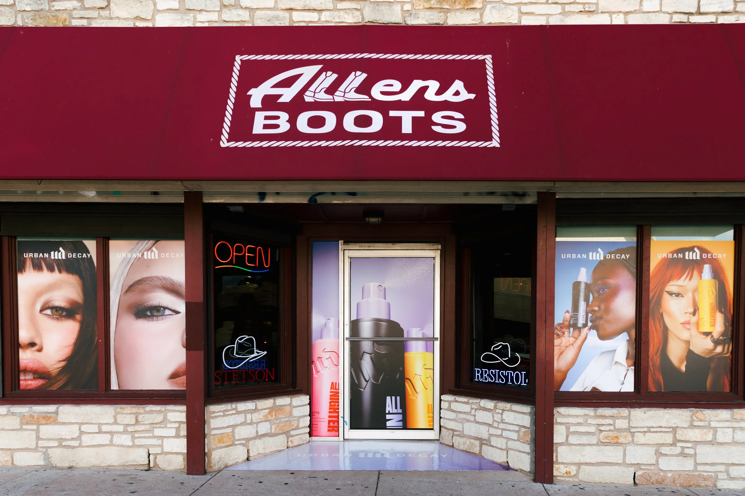 Urban Decay brand event setup at Allen's Boots in Austin, Texas
