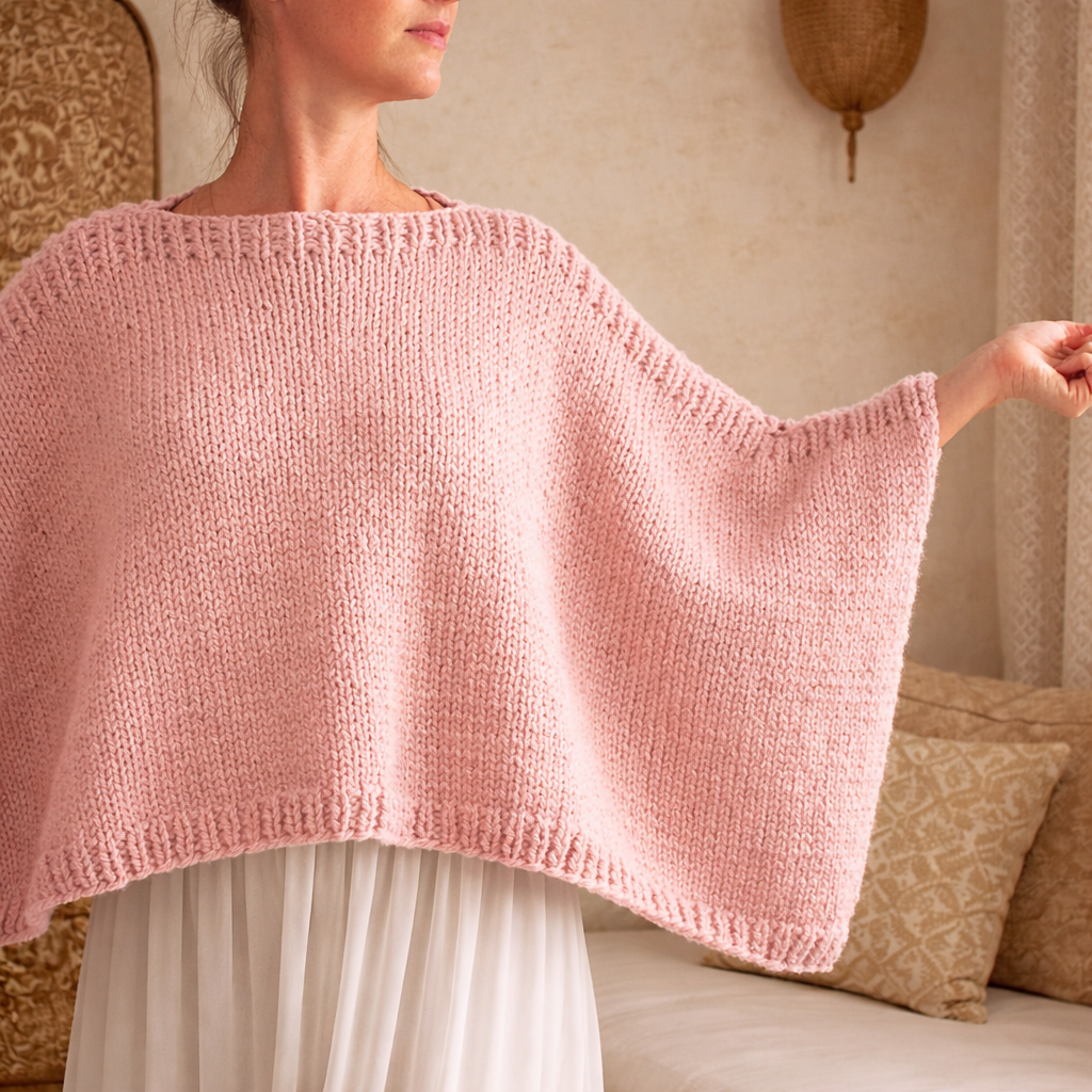 Easy Oversized Poncho Knitting Pattern PDF, Beginner Knit Sweater (Instant Download)