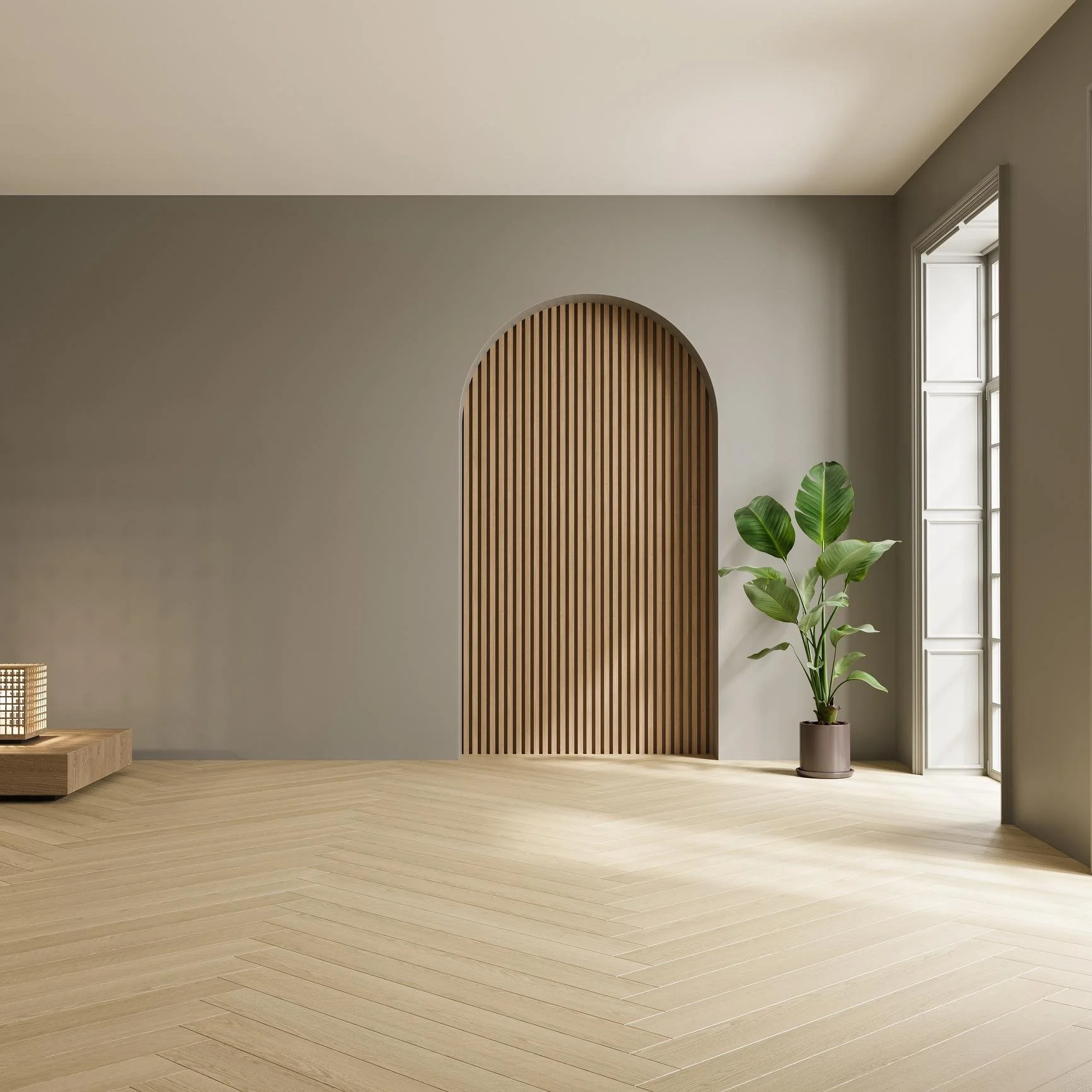 Espaço interior minimalista com foco em conforto térmico e qualidade do ar em habitação em Cascais.